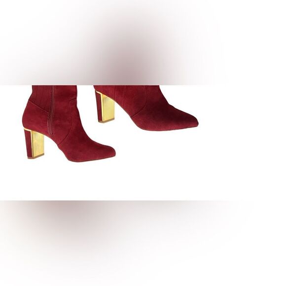 IMAN Burgundy Heeled Boots with Metallic Gold Heel - Picture 7 of 7